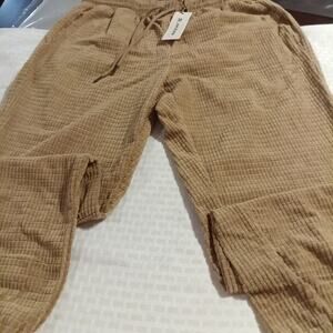 R Jmierr Mens 36 Waffle Knit Joggers Pants Brown Elastic Waist Pockets NWT